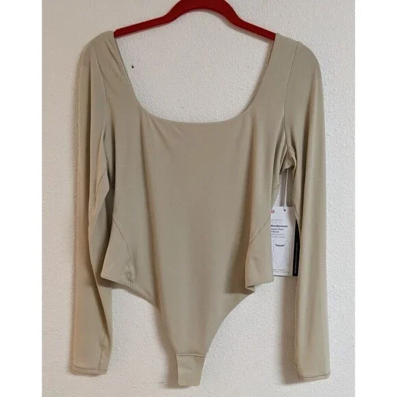NWT~Lululemon Wundermost Square Neck Super-Soft Nulu Bodysuit in Riverstone LG - Picture 1 of 7